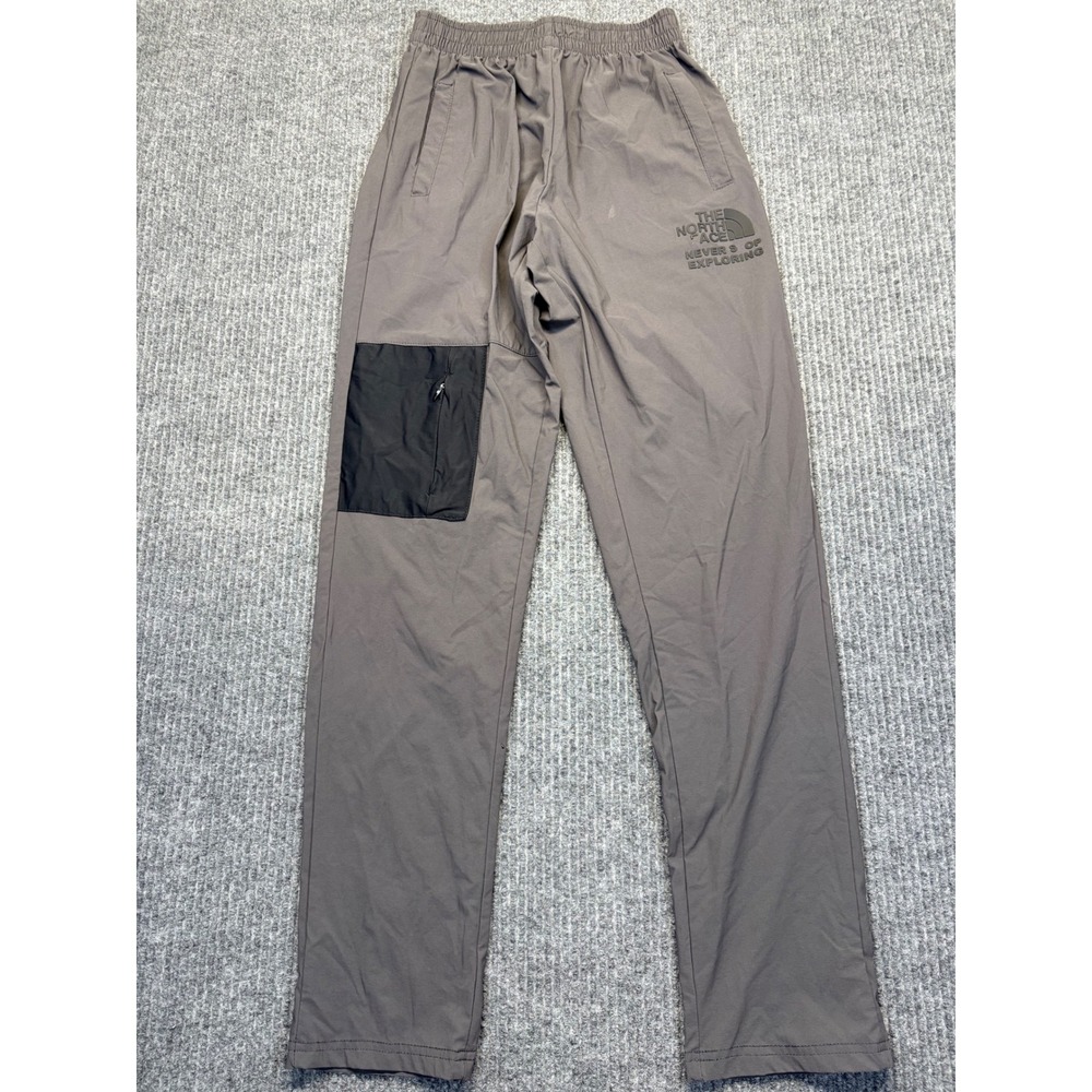 The North Face Youth 14Y Brown Hiking Pants Black Zip Pocket Nylon Stretch